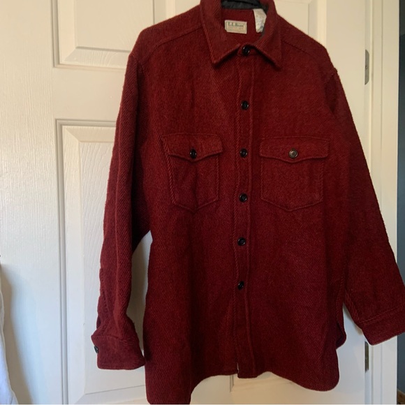 L.L. Bean Other - LL Bean men’s L Dark Red Button-Up Shirt Jacket, 100 % wool, vintage, outdoor